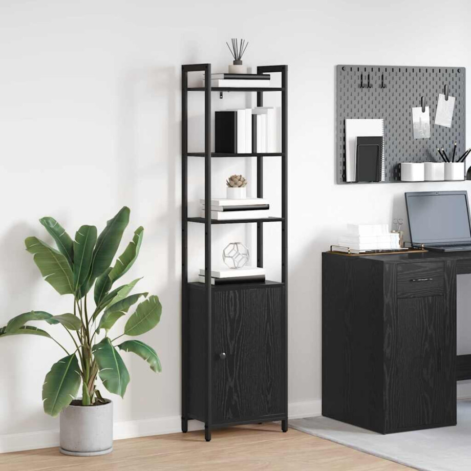vidaXL Boekenkast Zwart Eiken 40 x 24 x 161 cm Bewerkt hout afbeelding 1