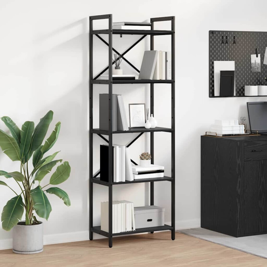 vidaXL Boekenkast Zwart Eiken 56 x 34 x 171 cm Bewerkt hout vidaXL Boekenkast Zwart Eiken 56 x 34 x 171 cm Bewerkt hout afbeelding 1