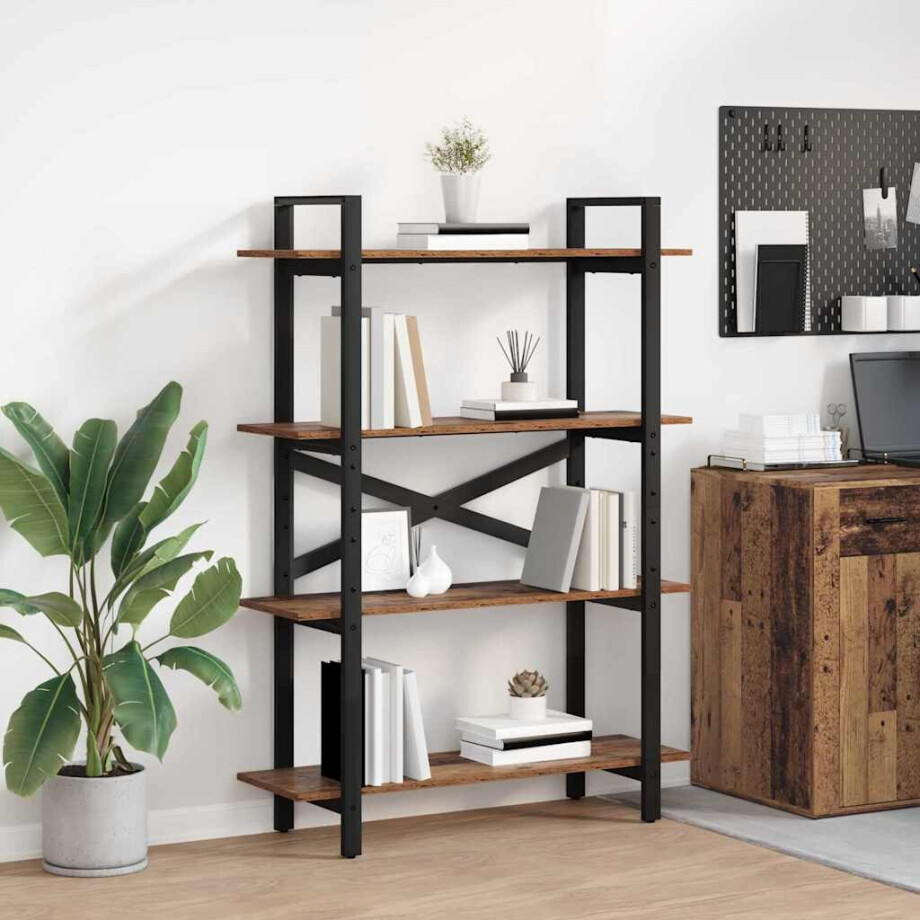 vidaXL Boekenkast Oud Hout 100 x 33,5 x 140 cm Bewerkt hout afbeelding 1