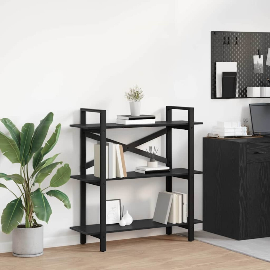 vidaXL Boekenkast Zwart Eiken 100 x 33,5 x 102 cm Bewerkt hout afbeelding 1
