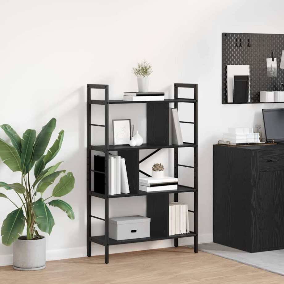 vidaXL Boekenkast Zwart Eiken 75 x 30 x 123,5 cm Bewerkt hout vidaXL Boekenkast Zwart Eiken 75 x 30 x 123,5 cm Bewerkt hout afbeelding 1