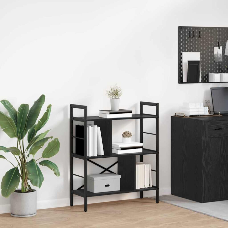 vidaXL Boekenkast Zwart Eiken 75 x 30 x 91 cm Bewerkt hout afbeelding 1
