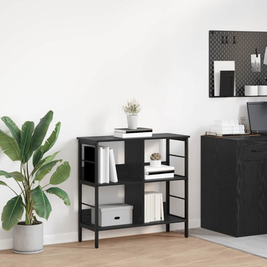 vidaXL Boekenkast Zwart Eiken 82 x 32 x 79 cm Bewerkt hout afbeelding 1