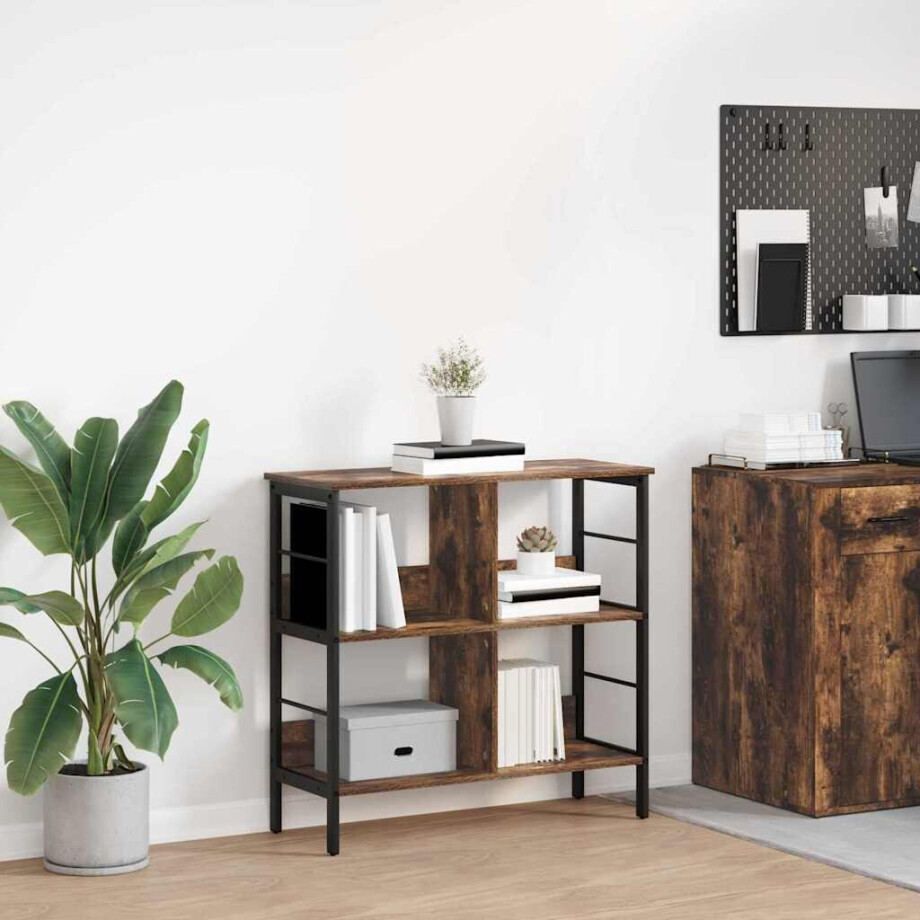 vidaXL Boekenkast Gerookt eiken 82 x 32 x 79 cm Bewerkt hout afbeelding 1