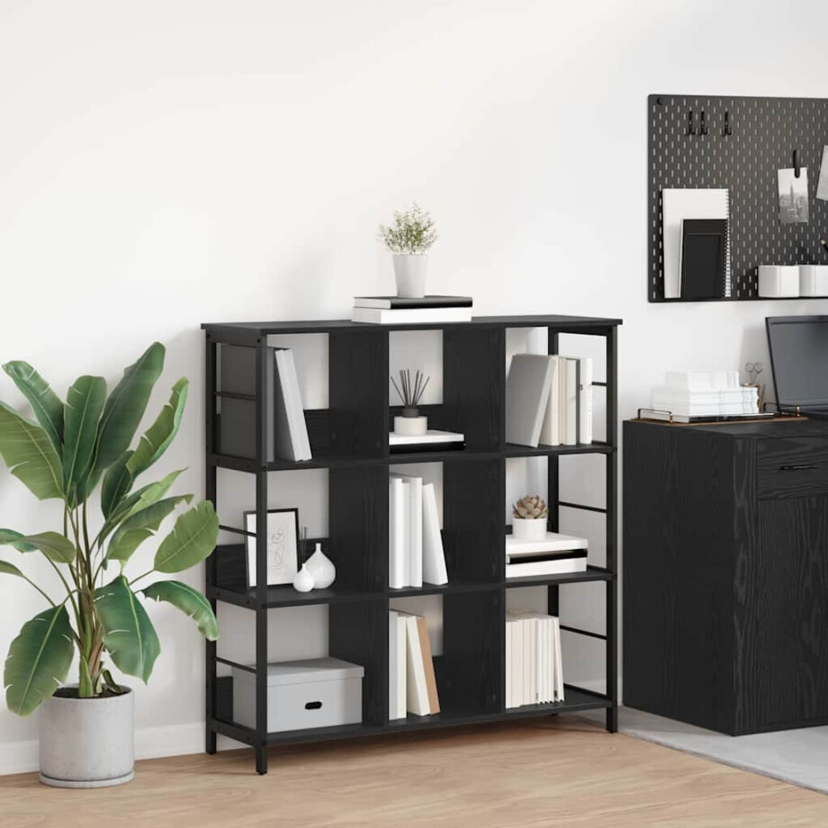 vidaXL Boekenkast Zwart Eiken 102 x 32 x 104,5 cm Bewerkt hout afbeelding 1
