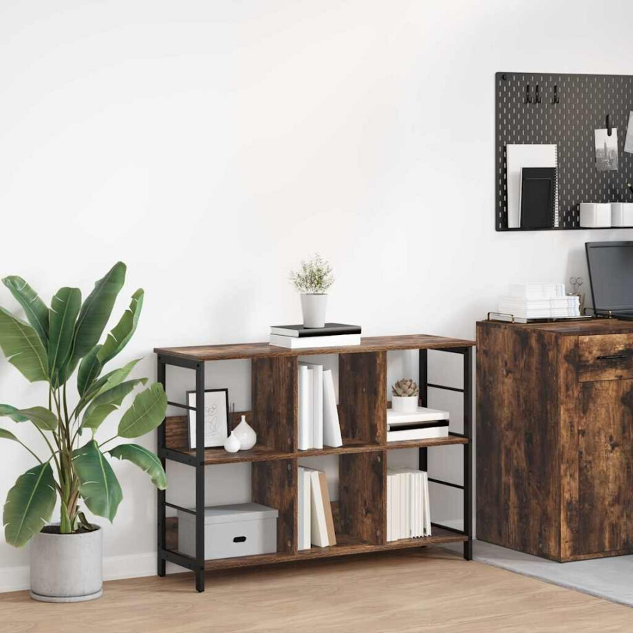vidaXL Boekenkast Gerookt eiken 102 x 32 x 72,5 cm Bewerkt hout afbeelding 1
