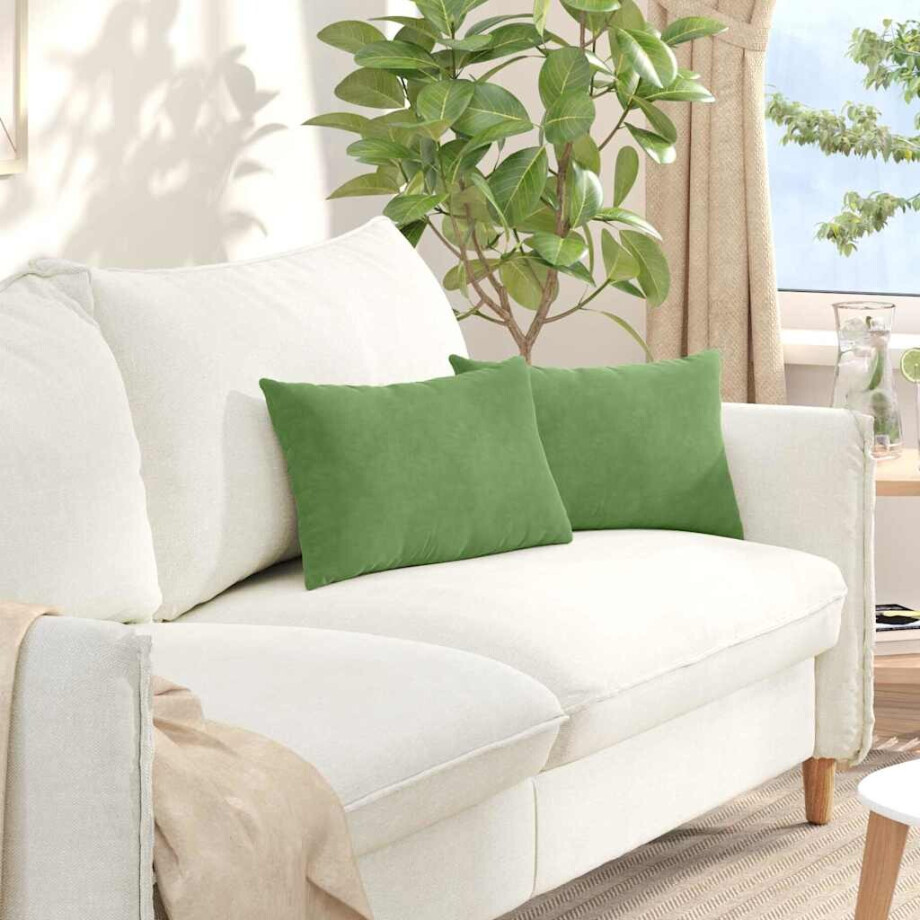 vidaXL Sofa Kussens 2 stuks Lichtgroen 50 x 30 cm Cordstof afbeelding 1