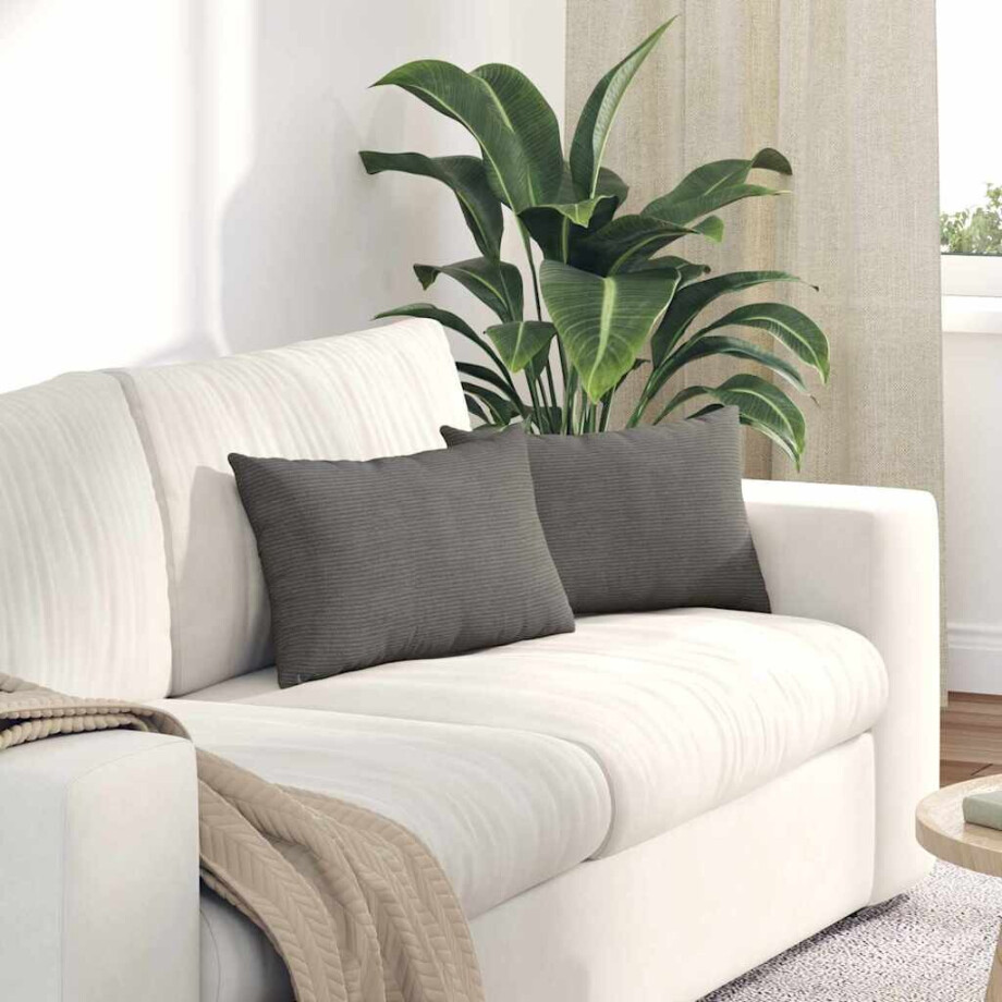 vidaXL Sofa Kussens 2 stuks Lichtgrijs 50 x 30 cm Cordstof afbeelding 1