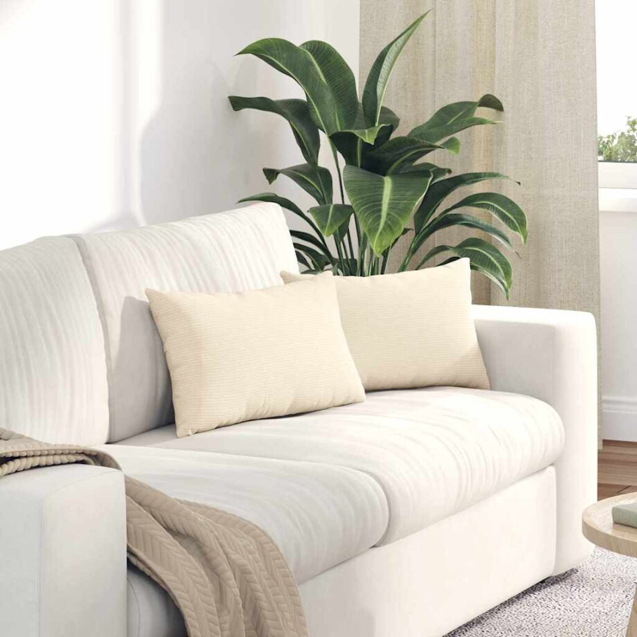 vidaXL Sofa Kussens 2 stuks Crème 50 x 30 cm Cordstof afbeelding 1