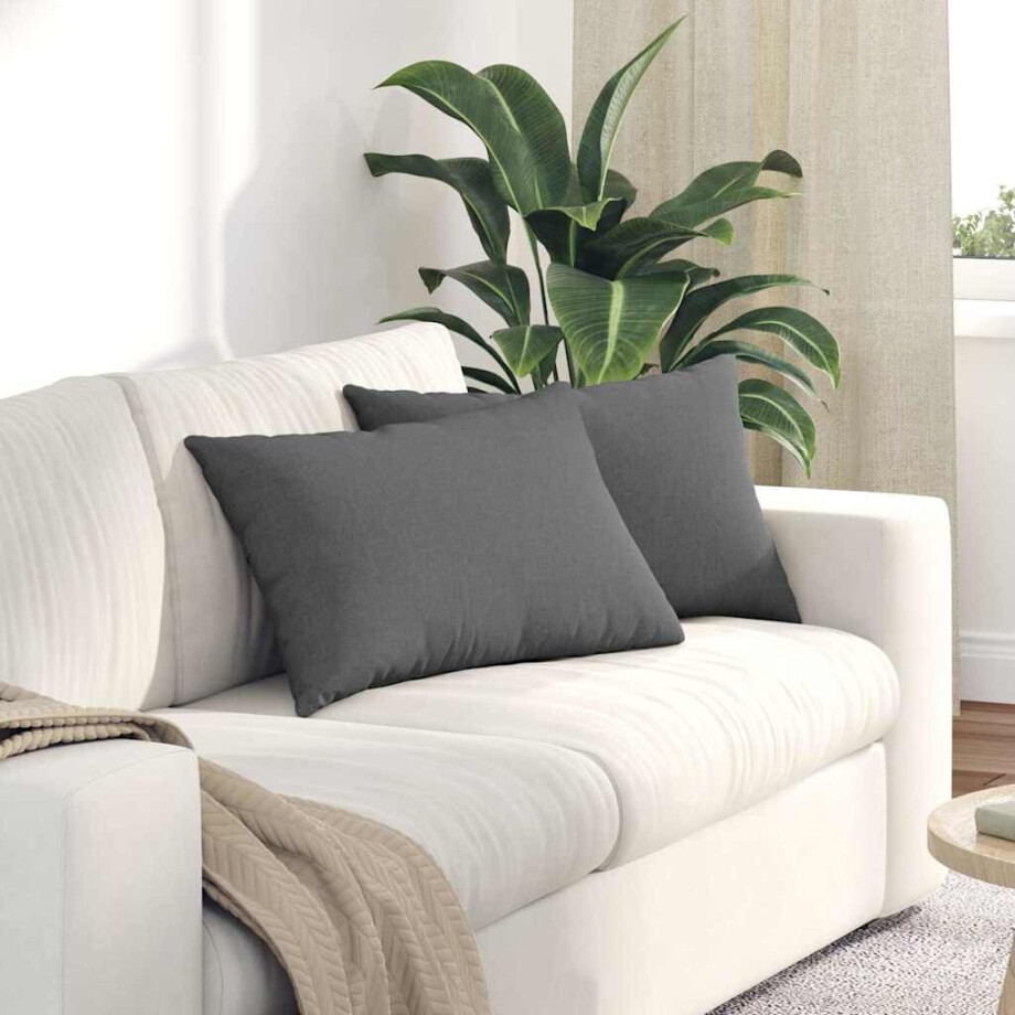 vidaXL Sofa Kussens 2 pcs Donkergrijs 60 x 40 cm Stof afbeelding 1