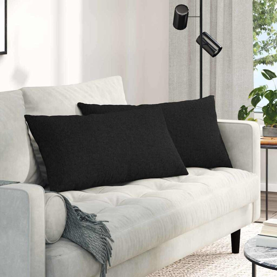 vidaXL Sofa Kussens 2 pcs Zwart 80 x 40 cm Stof afbeelding 1