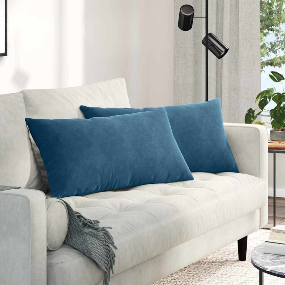 vidaXL Sofa Kussens 2 stuks Blauw 80 x 40 cm Cordstof afbeelding 1
