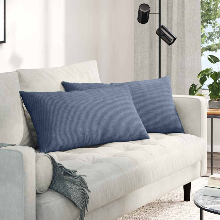 vidaXL Sofa Kussens 2 stuks Blauw 80 x 40 cm Cordstof afbeelding 1