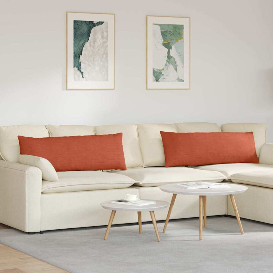 vidaXL Sofa Kussens 2 pcs Rood-oranje 120 x 40 cm Katoen Stof afbeelding 1