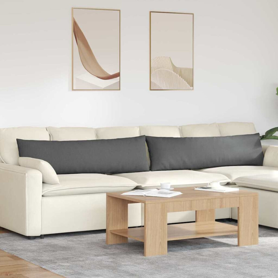 vidaXL Sofa Kussens 2 pcs Donkergrijs 145 x 40 cm Stof afbeelding 1
