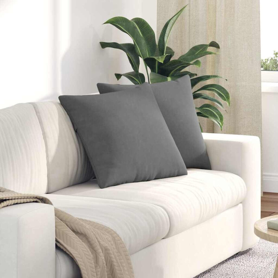 vidaXL Sofa Kussens 2 stuks Donkergrijs 50 x 50 cm Stof afbeelding 1