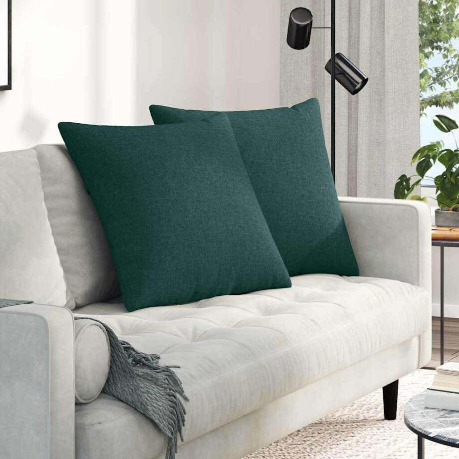 vidaXL Sofa Kussens 2 pcs Donkergroen 60 x 60 cm Stof afbeelding 1