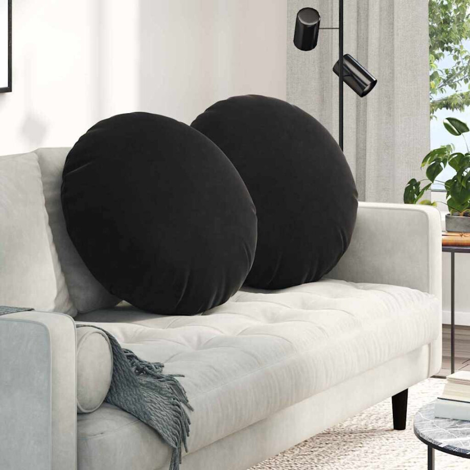 vidaXL Zitkussens 2 pcs Zwart Ø60 x 21 cm Fluweel afbeelding 1