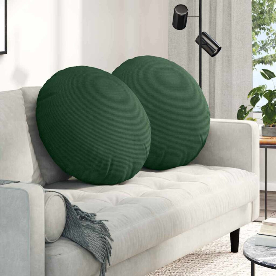 vidaXL Zitkussens 2 pcs Donkergroen Ø60 x 21 cm Katoen Stof afbeelding 1