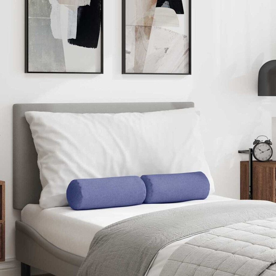 vidaXL Bolster Kussens 2 stuks Jeans Blauw Ø 15 x 40 cm Stof afbeelding 1