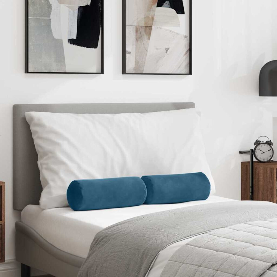 vidaXL Bolster Kussens 2 stuks Blauw Ø 15 x 40 cm Cordstof afbeelding 1