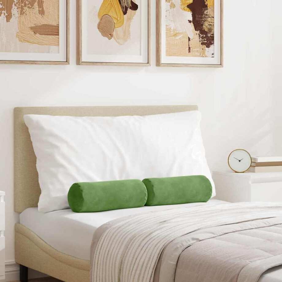 vidaXL Bolster Kussens 2 stuks Lichtgroen Ø 15 x 40 cm Cordstof afbeelding 1