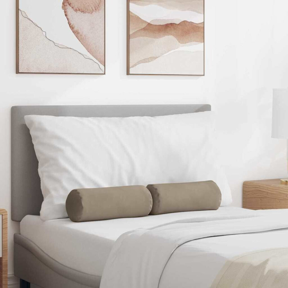 vidaXL Bolster Kussens 2 pcs Taupe Ø 15 x 40 cm Microvezel Stof afbeelding 1