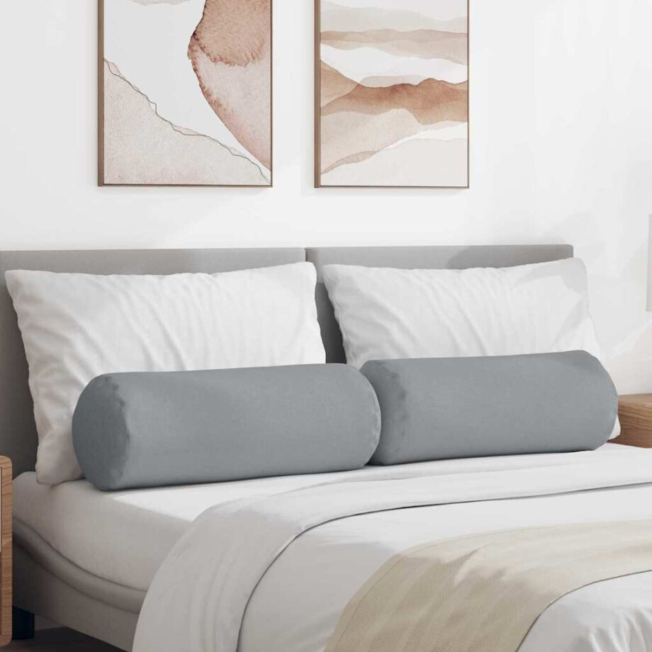 vidaXL Bolster Kussens 2 stuks Lichtgrijs Ø 25 x 70 cm Stof afbeelding 1