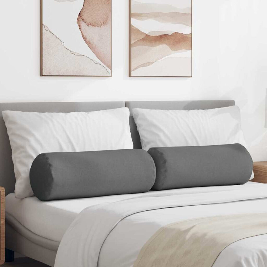 vidaXL Bolster Kussens 2 stuks Donkergrijs Ø 25 x 70 cm Stof afbeelding 1