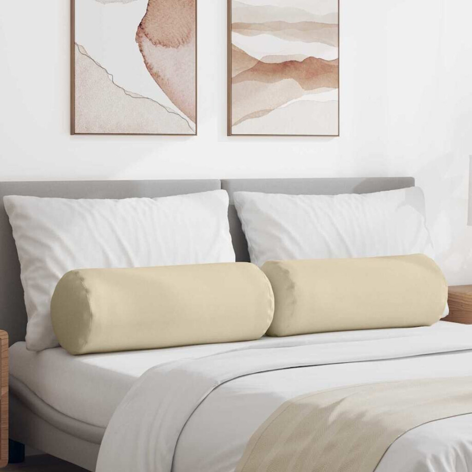 vidaXL Bolster Kussens 2 stuks Crème Ø 25 x 70 cm Stof afbeelding 1