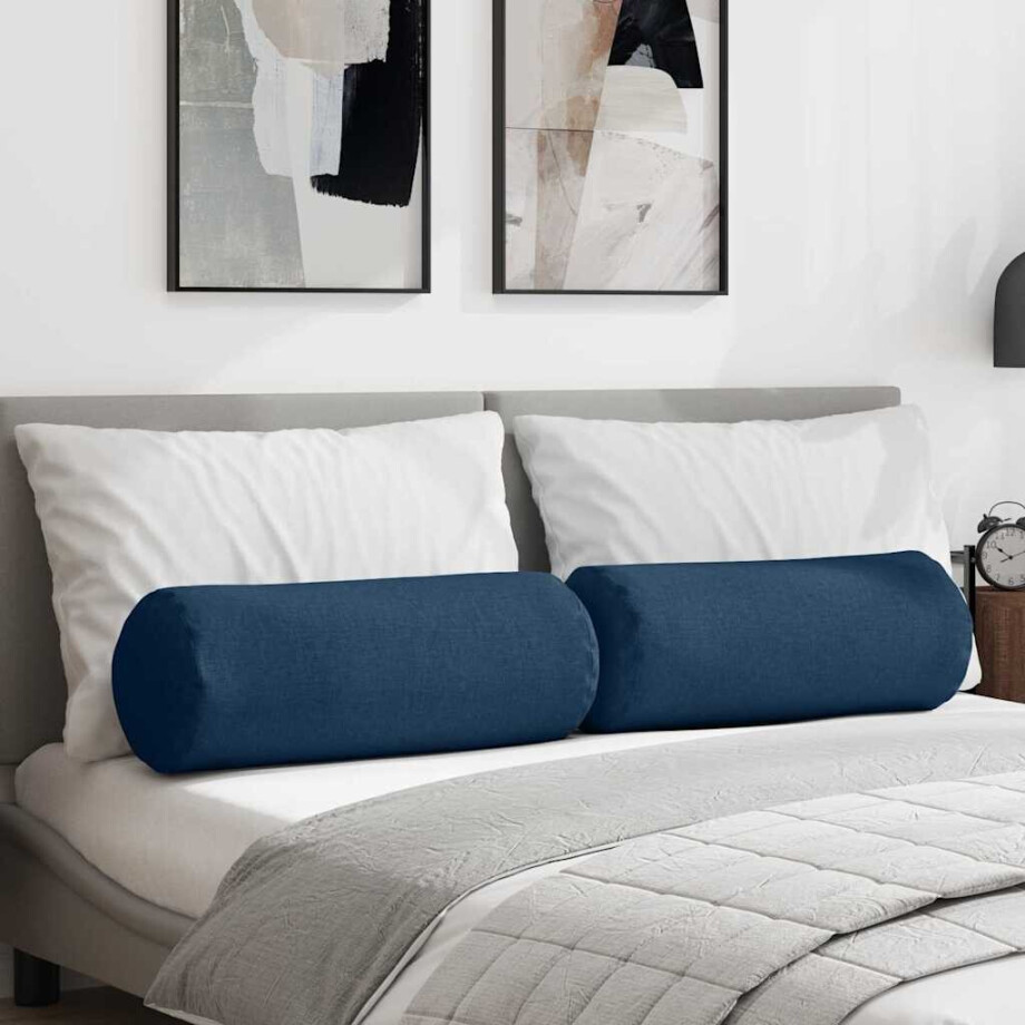 vidaXL Bolster Kussens 2 stuks Blauw Ø 25 x 70 cm Stof afbeelding 1