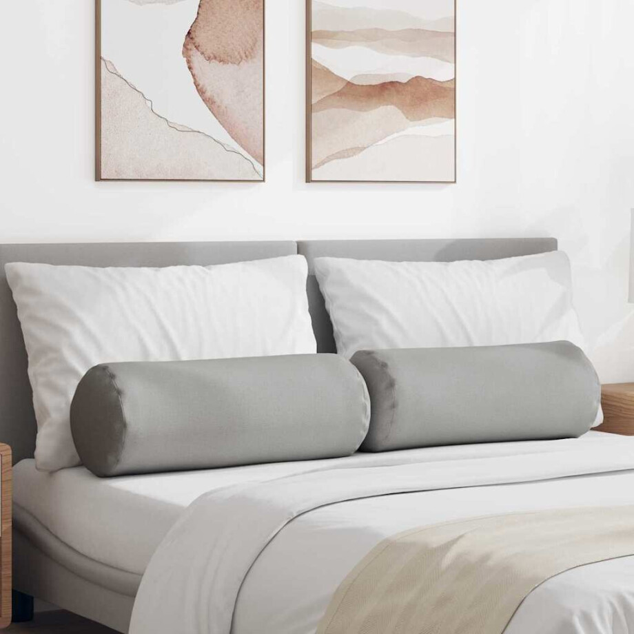 vidaXL Bolster Kussens 2 stuks Wolkengrijs Ø 25 x 70 cm Stof afbeelding 1