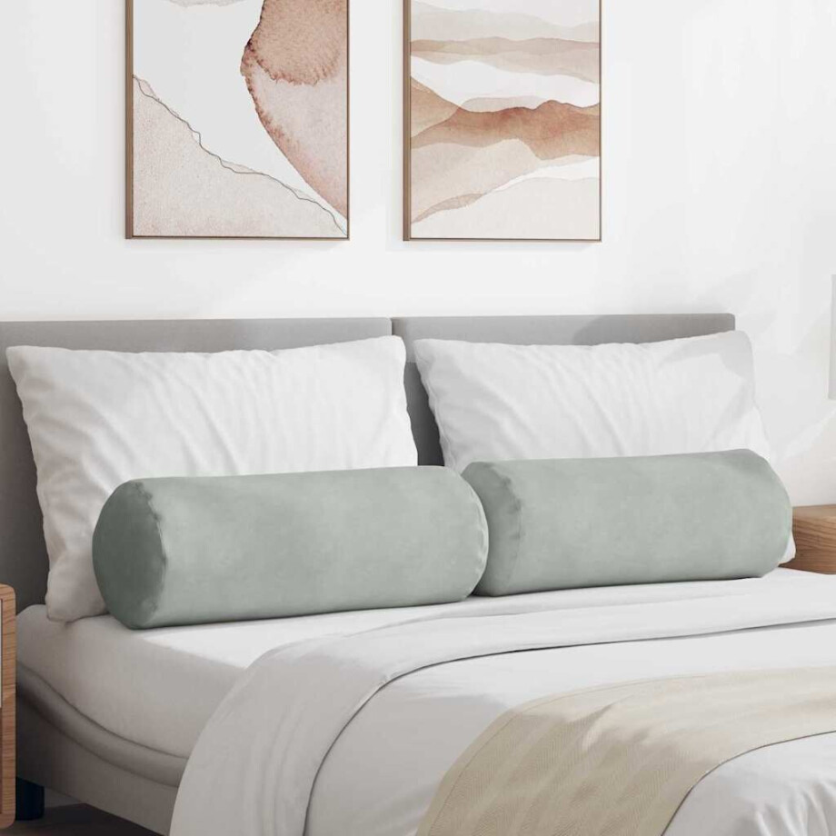 vidaXL Bolster Kussens 2 stuks Lichtgrijs Ø 25 x 70 cm Cordstof afbeelding 1