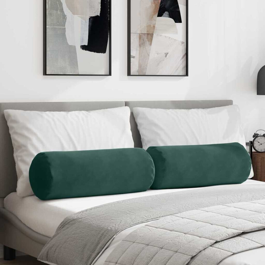 vidaXL Bolster Kussens 2 stuks Donkergroen Ø 25 x 70 cm Cordstof afbeelding 1