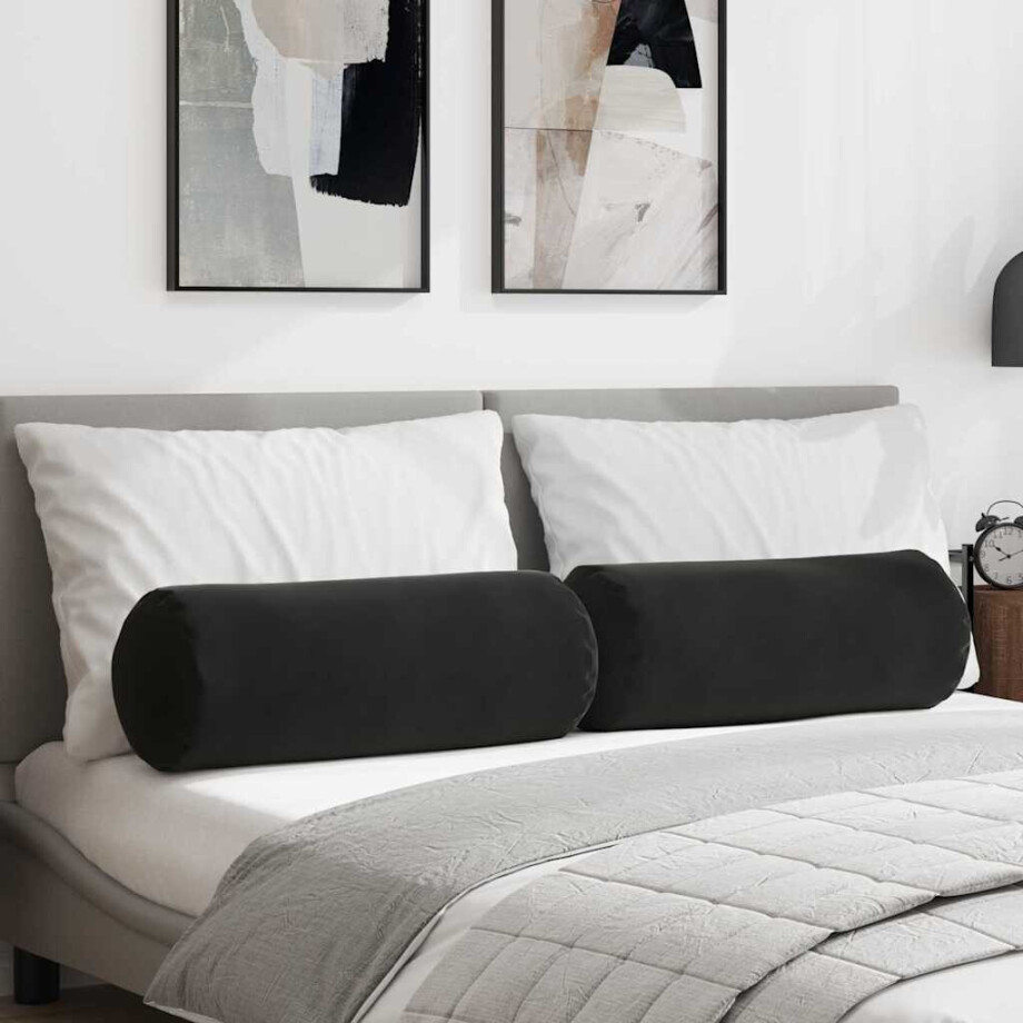 vidaXL Bolster Kussens 2 stuks Zwart Ø 25 x 70 cm Cordstof afbeelding 1