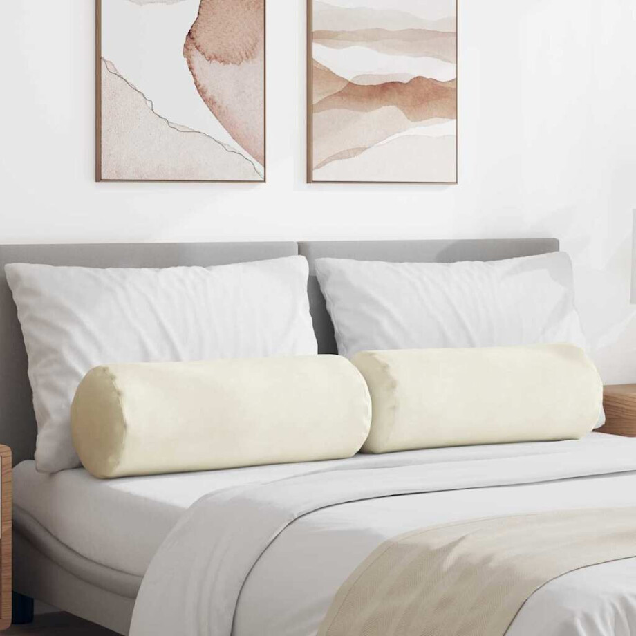 vidaXL Bolster Kussens 2 stuks Crème Ø 25 x 70 cm Cordstof afbeelding 1