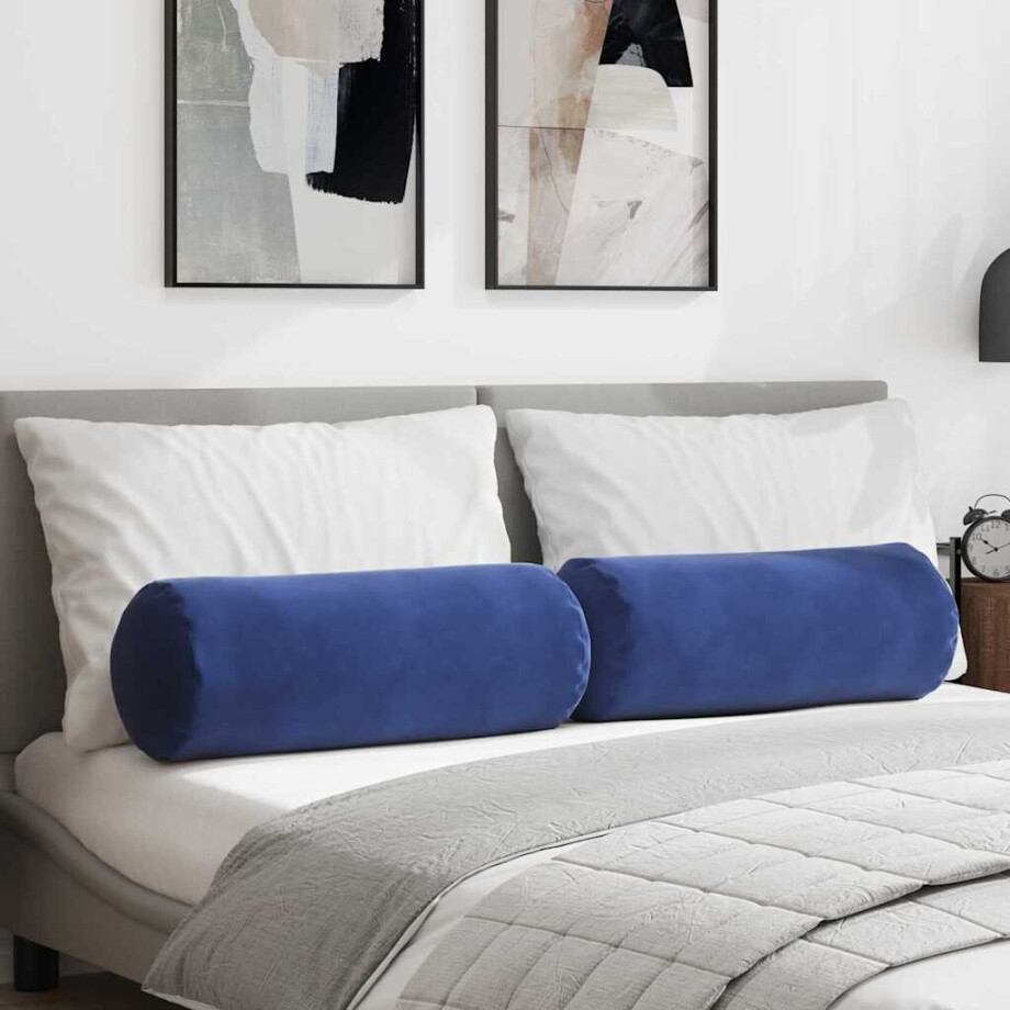 vidaXL Bolster Kussens 2 stuks Politieblauw Ø 25 x 70 cm Cordstof afbeelding 1