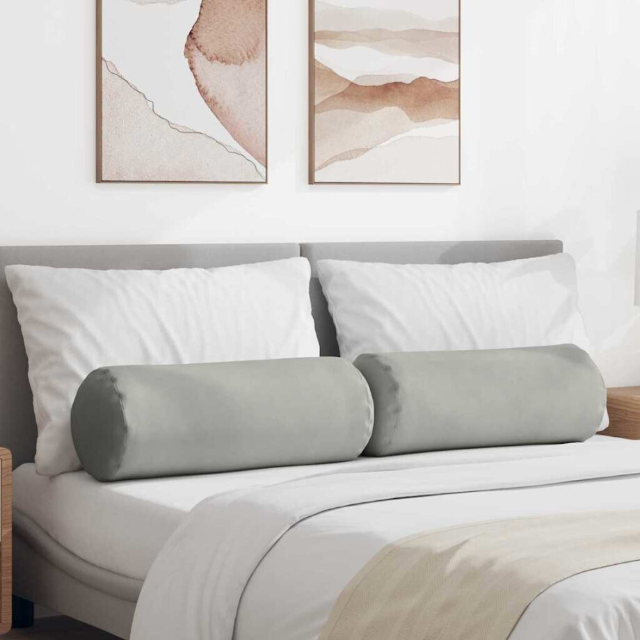 vidaXL Bolster Kussens 2 stuks Lichtgrijs Ø 25 x 70 cm Microvezel Stof afbeelding 1