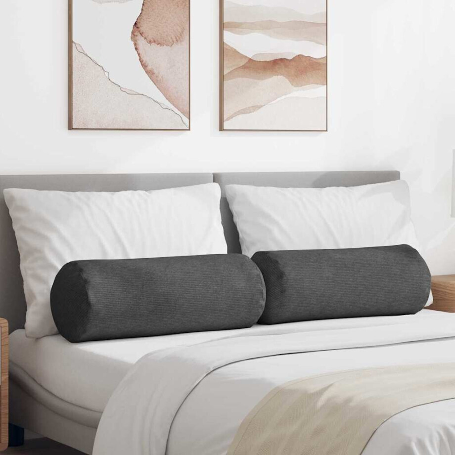 vidaXL Bolster Kussens 2 stuks Donkergrijs Ø 25 x 70 cm Cordstof afbeelding 1