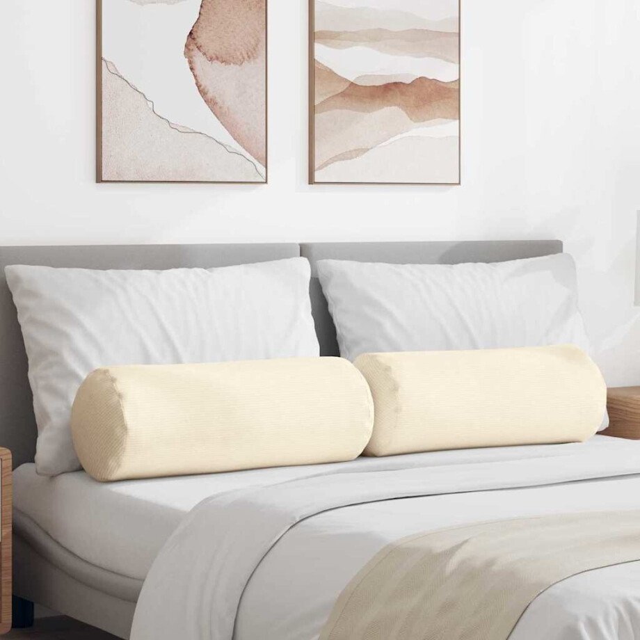 vidaXL Bolster Kussens 2 stuks Crème Ø 25 x 70 cm Cordstof afbeelding 1