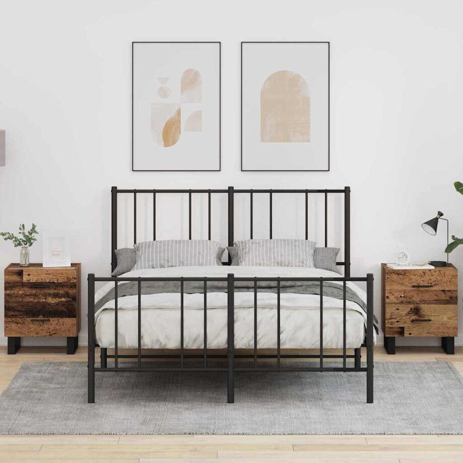 vidaXL Nachtkastje met lade 2 pcs Oud Hout en Zwart 40 x 35 x 47,5 cm afbeelding 1