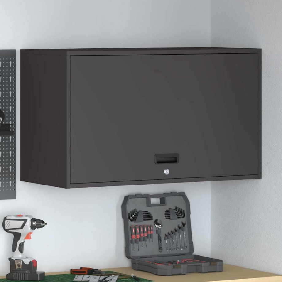 vidaXL Wandkast voor Garage Zwart 90 x 40 x 53 cm Poedercoating staal afbeelding 1