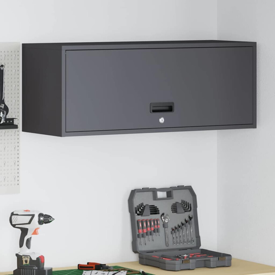 vidaXL Wandkast voor Garage Zwart 90 x 33 x 35 cm Poedercoating staal afbeelding 1