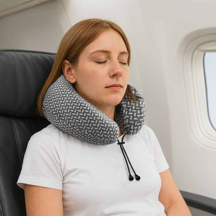 vidaXL Reiskussen voor de Nek Grijs 30 x 28 x 14 cm Polyester afbeelding 1