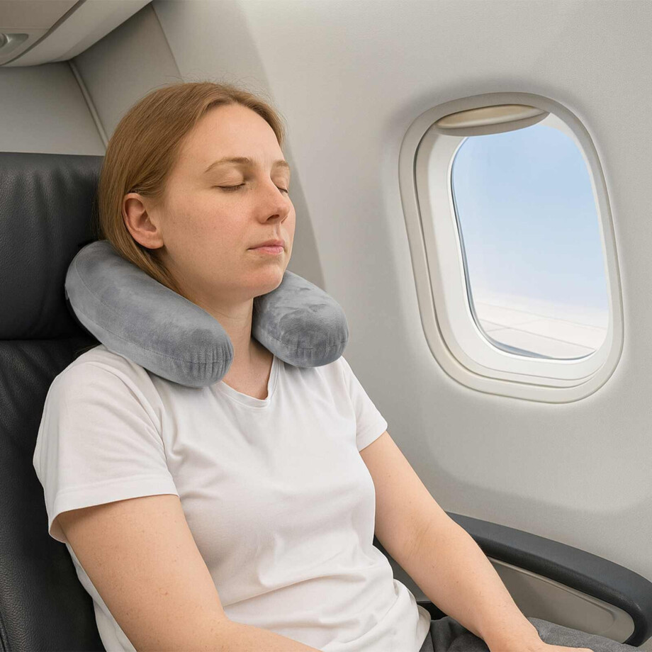 vidaXL Reiskussen voor de nek Grijs Traagschuim 27 x 27 x 8,5 cm afbeelding 1