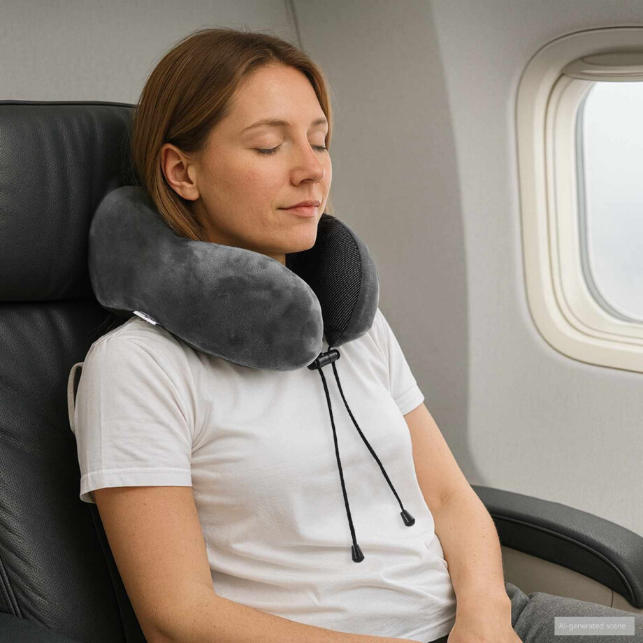 vidaXL Reiskussen voor de Nek Grijs 27 x 26 x 14 cm Traagschuim afbeelding 1