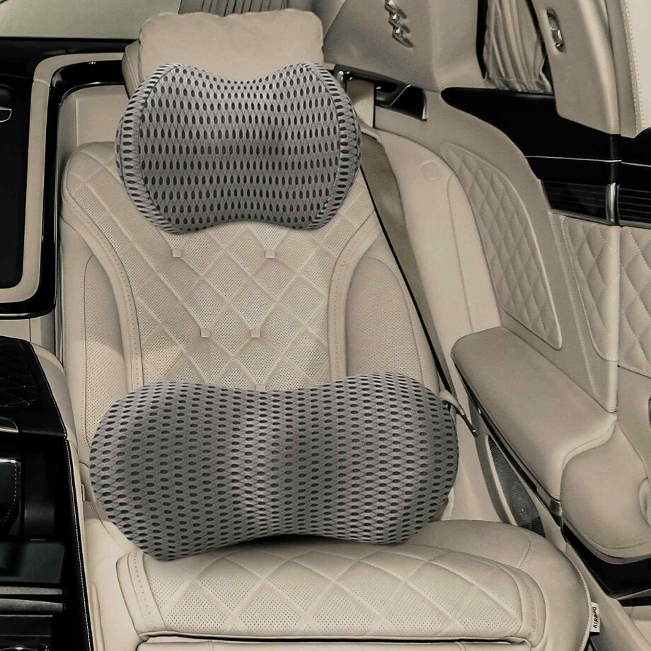 vidaXL Nek kussen, Rugkussen Grijs Traagschuim 47 x 24 x 12 cm afbeelding 1