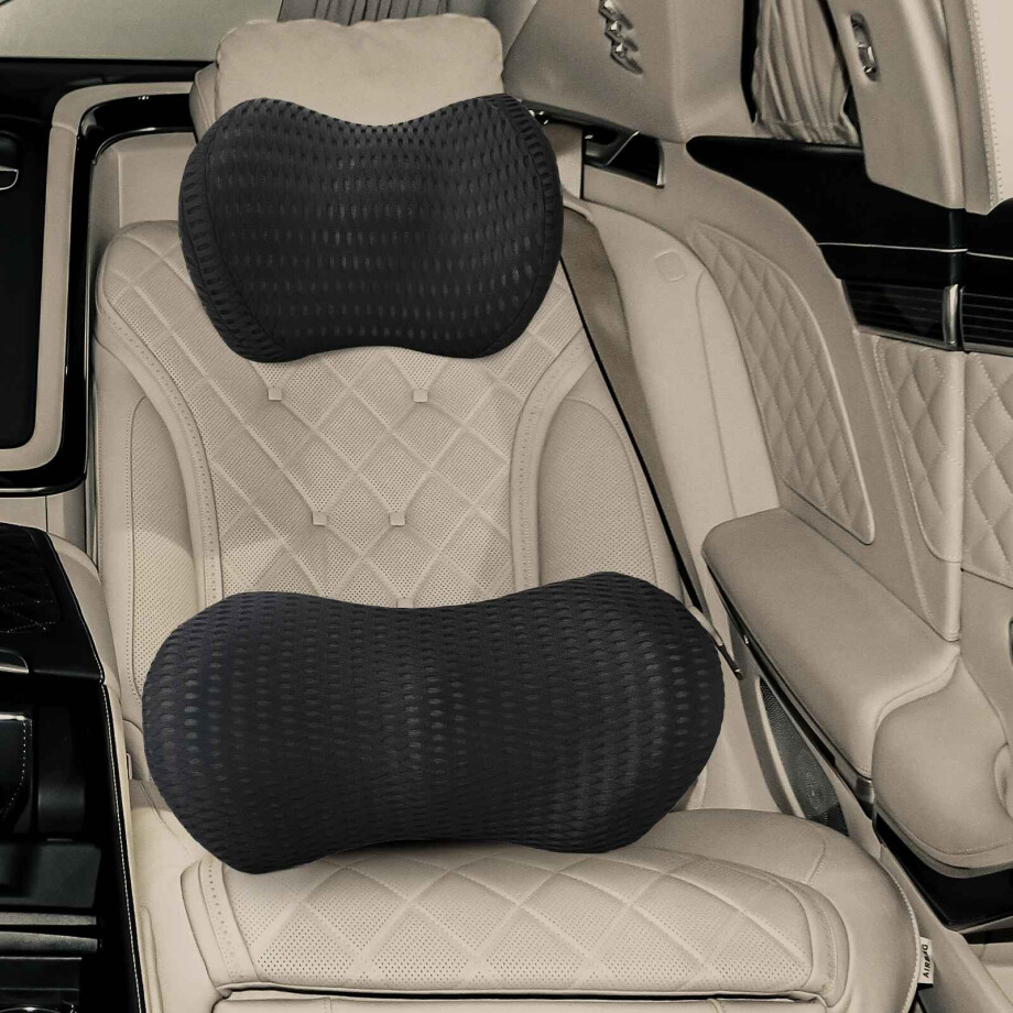 vidaXL Nek kussen, Rugkussen Zwart Traagschuim 47 x 24 x 11 cm afbeelding 1