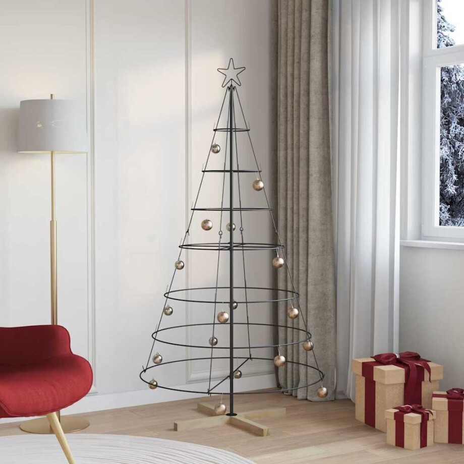 vidaXL Kerst Cone Boom met standaard Zwart 180 cm Staal afbeelding 1