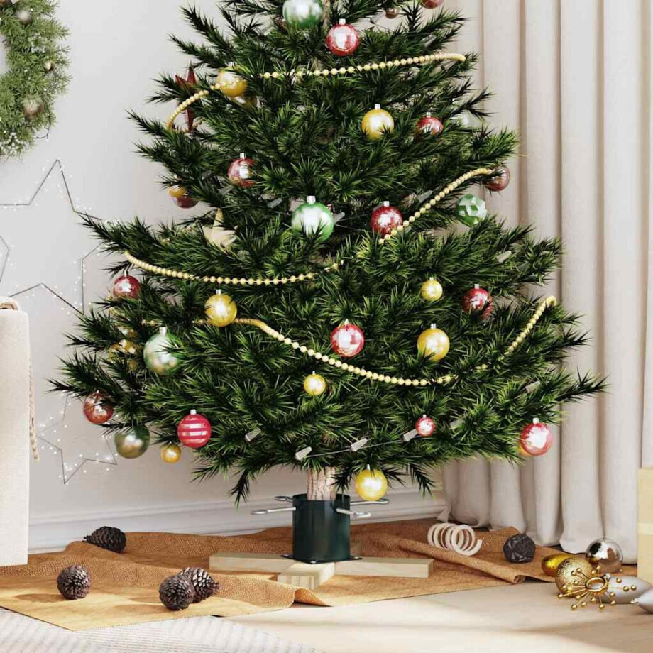 vidaXL Kerstboomstandaard Groen 50 x 50 x 16 cm Massief grenenhout afbeelding 1